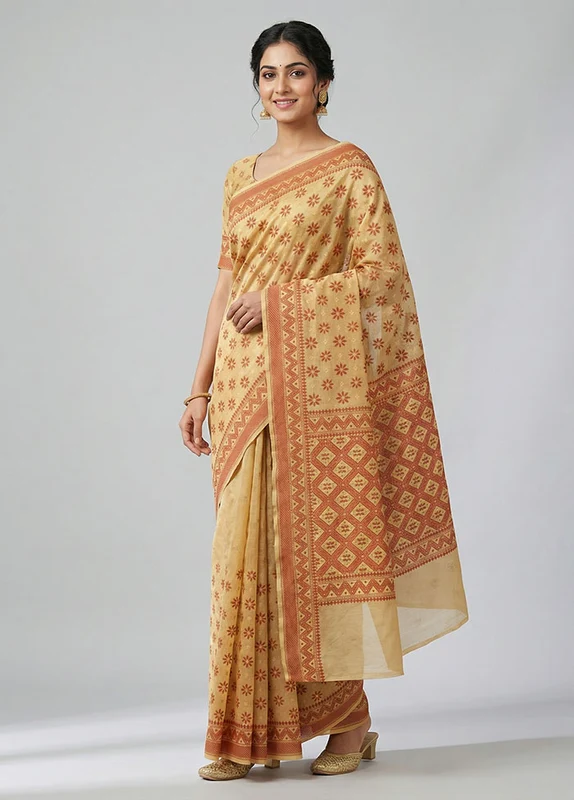 Pink Kora Silk Saree With Blouse Piece One Size