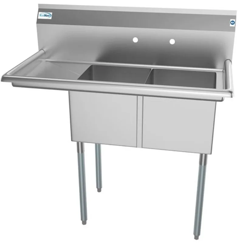Koolmore 43 L x 22-in W Stainless Steel Freestanding 2-Bowl Commercial Kitchen Sink w/ Left Drainboard