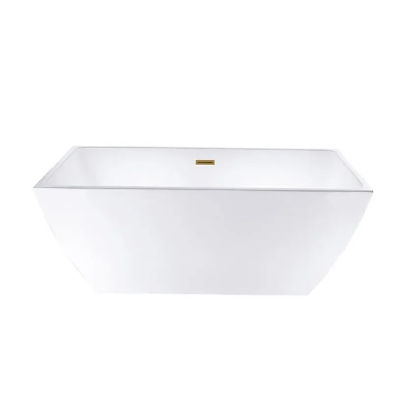 Vanity Art Montpellier 59 x 30-in Acrylic Flat Bottom Rectangular Soaking Freestanding Bathtub - White/Titanium Gold