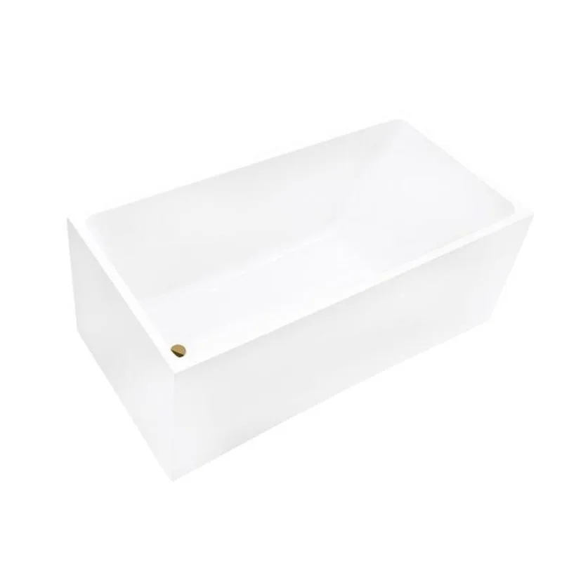 Vanity Art Vannes 55 x 29-in Acrylic Flat Bottom Rectangular Soaking Freestanding Bathtub - White/Titanium Gold
