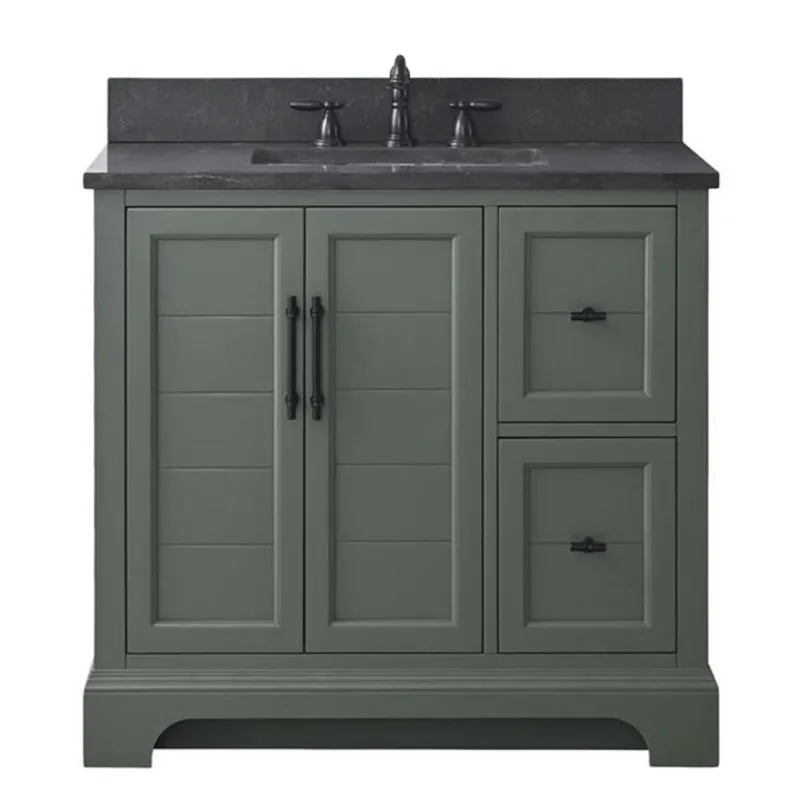 Vanity Art 36 W x 22 D x 34-in H Green Single Sink Bathroom Vanity w/ Black Limestone Top