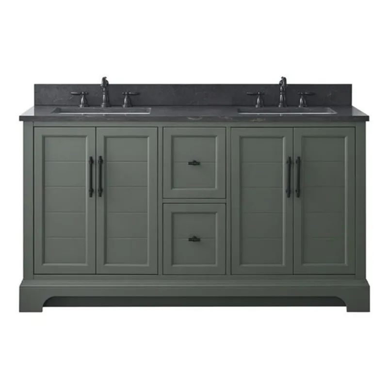 Vanity Art 60 W x 22 D x 34-in H Double Sink Bathroom Vanity w/ Stone Top - Vintage Green/Black