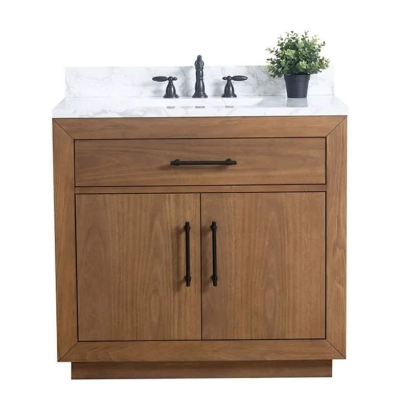 Vanity Art 36 W x 22 D x 34-in H Brown Single Sink Bathroom Vanity W/white Engineered Marble Top