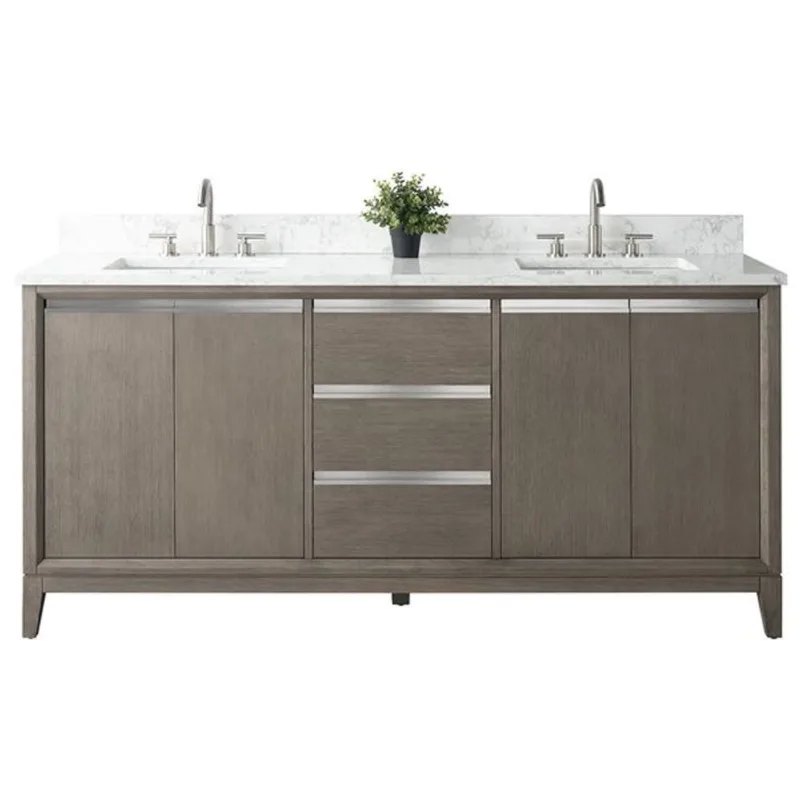 Vanity Art 72 W x 22 D x 34-in H Double Sink Bathroom Vanity w/ Engineered Marble Top - Grey/White