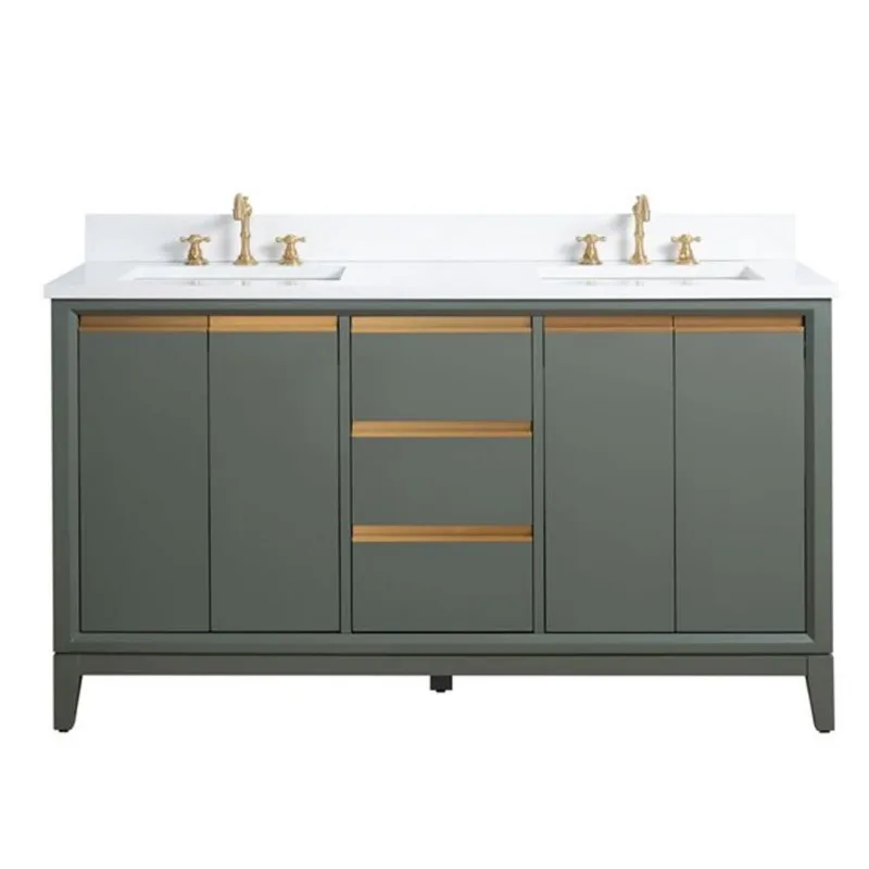 Vanity Art 60 W x 22 D x 34-in H Double Sink Bathroom Vanity w/ Engineered Marble Top - Vintage Green/White