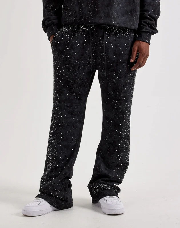 BKYS Rhinestone Stacked Track Pants MED