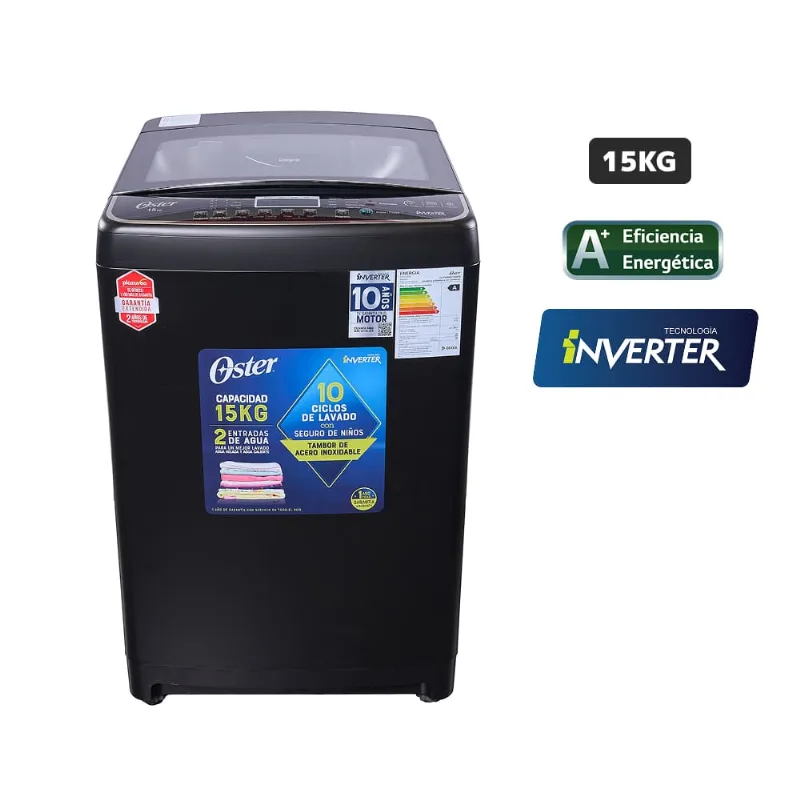 Lavadora OSTER Carga Superior 15Kg OS-PWSMD15WBSI Black Inox