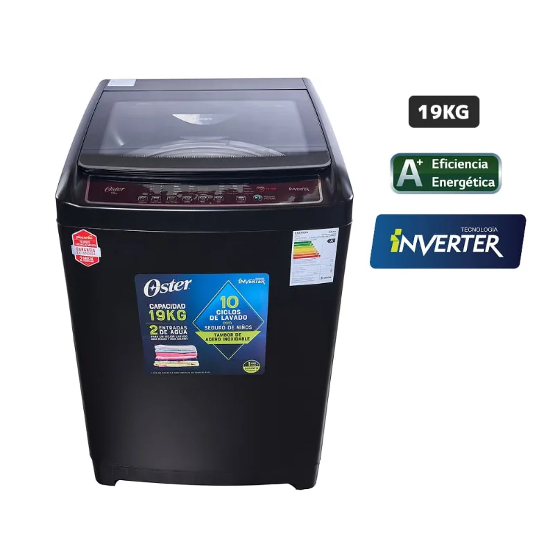 Lavadora OSTER Carga Superior 19Kg OS-PWSMD19WBSI Black Inox