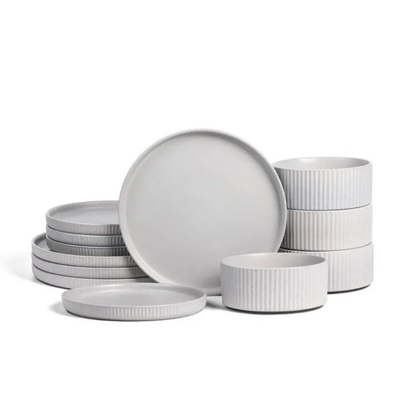 Stone Lain Haven 12 Pcs Stoneware Dinnerware Set for 4 - Grey