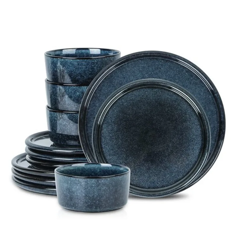 Stone Lain Eden 12 Pcs Stoneware Dinnerware Set for 4 - Dark Blue
