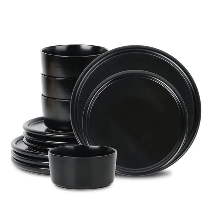 Stone Lain Eden 12 Pcs Stoneware Dinnerware Set for 4 - Black