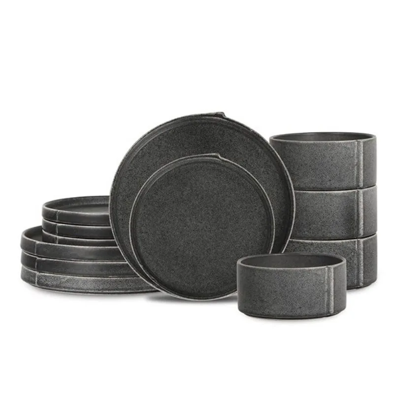 Stone Lain Bao 12 Pcs Stoneware Dinnerware Set for 4 - Charcoal