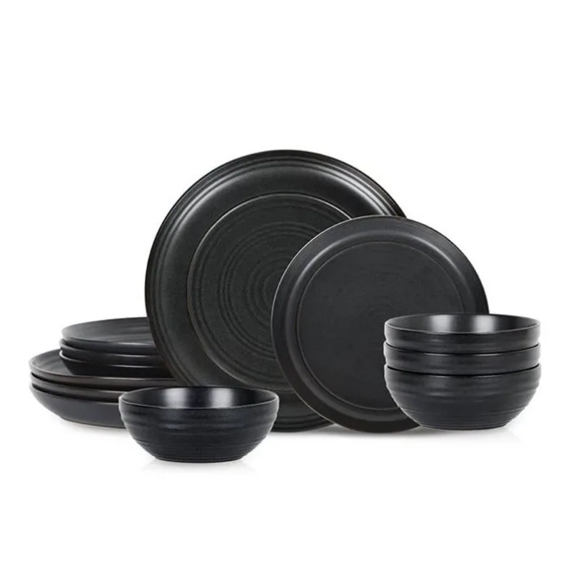 Stone Lain Elio 12 Pcs Stoneware Dinnerware Set for 4 - Black