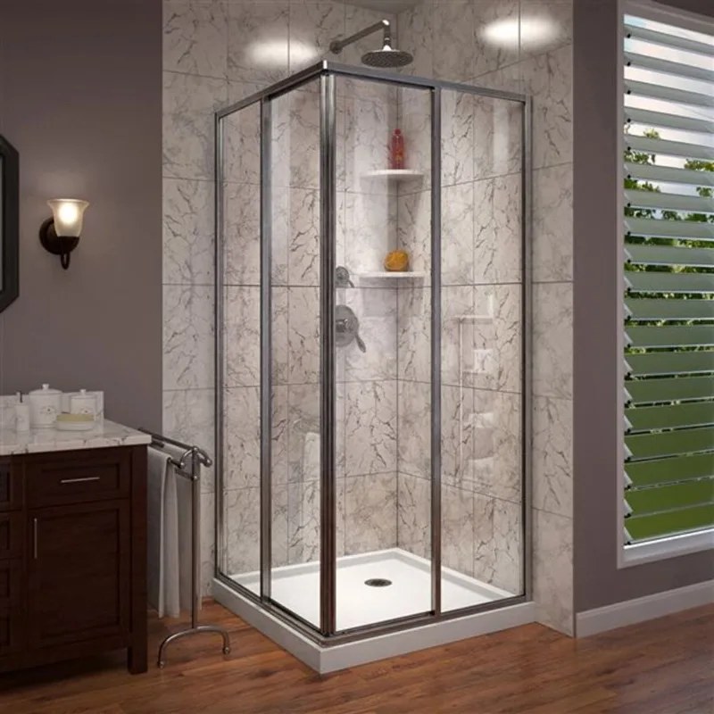 Cornerview Shower Kit 42 x 42 x 74 3/4 Framed Sliding Shower Door in Brushed Nickel with White Base-Corner Drain