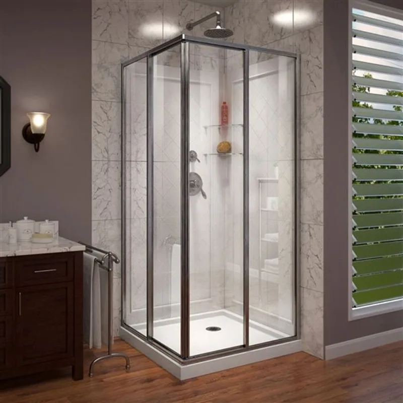 Cornerview Shower Kit 36 x 36 x 76 3/4 Framed Sliding Shower Door in Brushed Nickel with Backwalls and White Base-Corner Drain