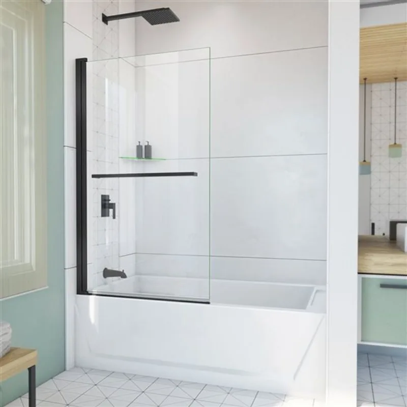 Aqua-Q Swing 34 x 58 Frameless Tub Door in Satin Black - Reversible installation