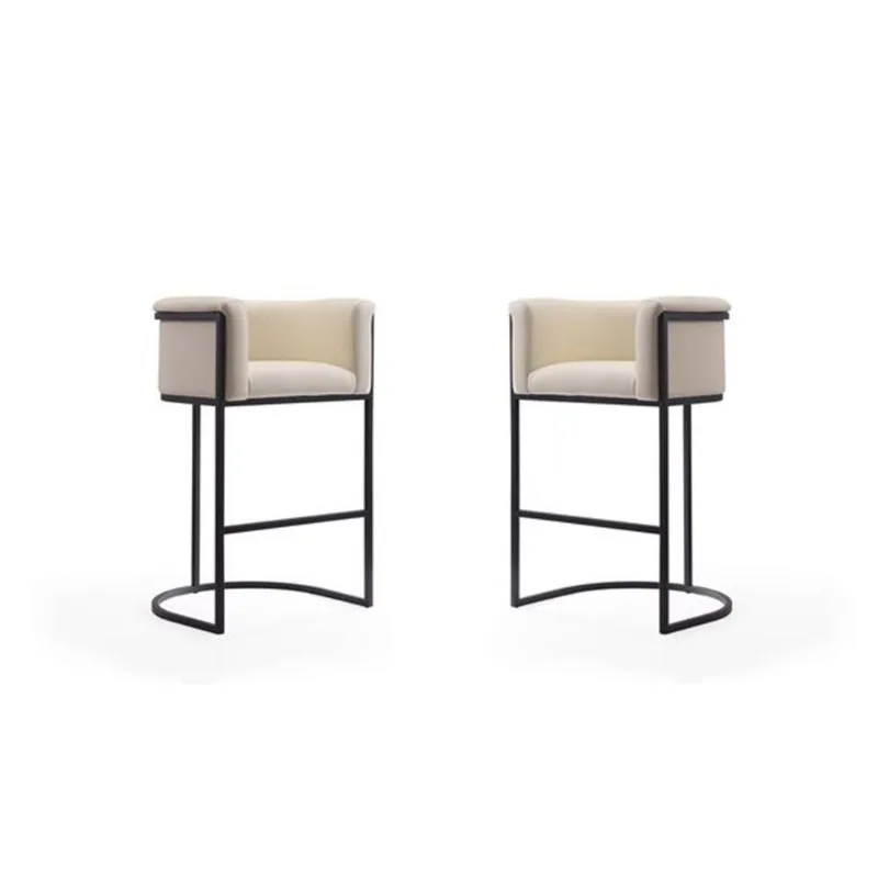Manhattan Comfort Set of 2 Cosmopolitan Cream and Black Faux Leather 38-in H Upholstered Metal Bar Stool