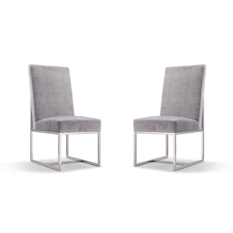 Manhattan Comfort Element Grey Velvet Upholstered Dining Chair w/ Polished Chrome Legs - Set of 2