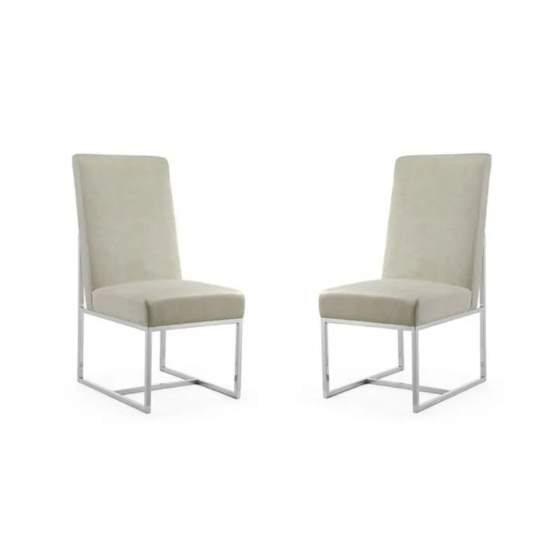 Manhattan Comfort Element Champagne Velvet Upholstered Chair w/ Polished Chrome Legs - Set of 2