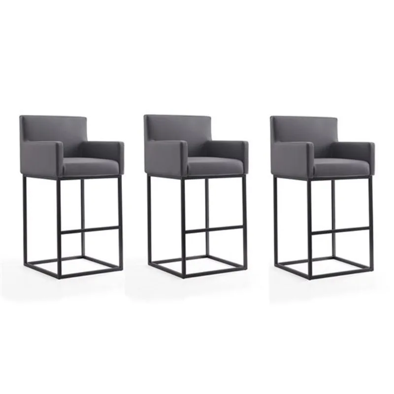 Manhattan Comfort Set of 3 Ambassador Grey and Black Faux Leather 42-in H Upholstered Metal Bar Stool