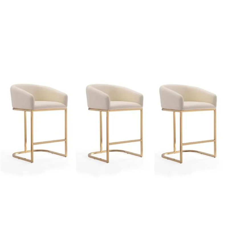 Manhattan Comfort Set of 3 Louvre Cream Faux Leather 36-in H Upholstered Stainless Steel Counter Height Bar Stool