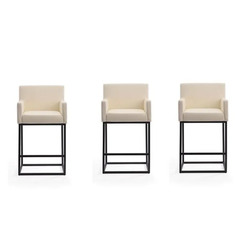 Manhattan Comfort Set of 3 Ambassador Cream and Black Faux Leather 38-in H Upholstered Metal Counter Height Bar Stool