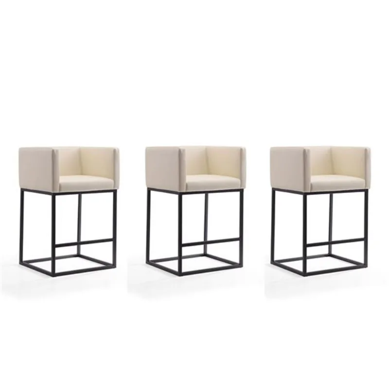 Manhattan Comfort Set of 3 Embassy Cream and Black Faux Leather 34-in H Upholstered Metal Counter Height Bar Stool