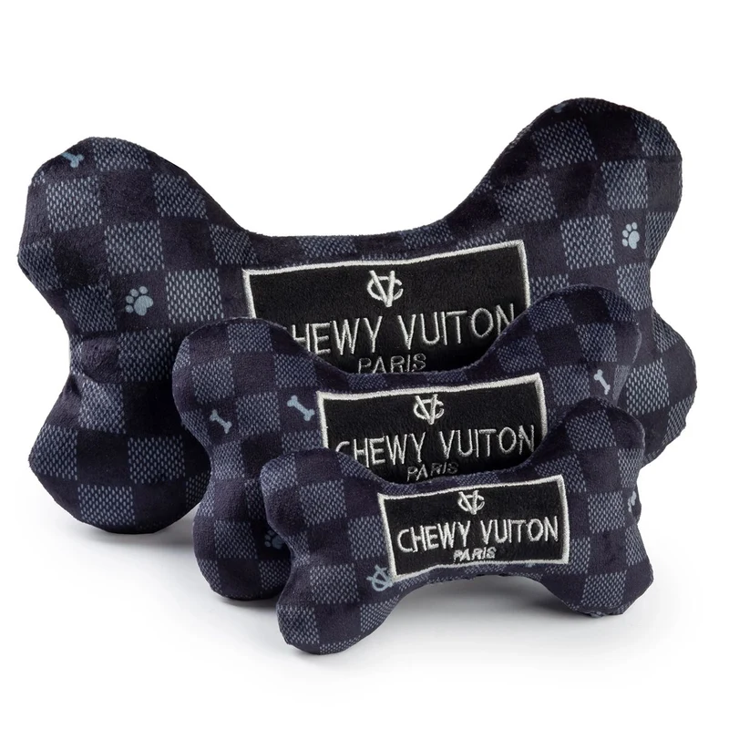 Black Checker Chewy Vuiton Bone Dog Toy Small