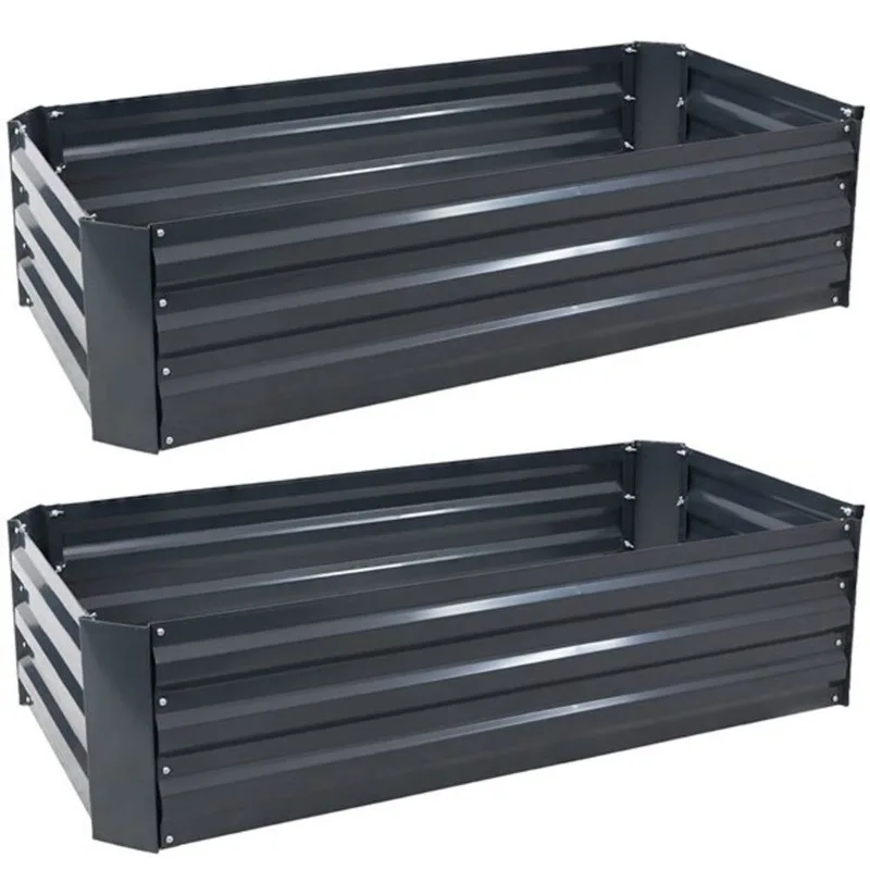 Sunnydaze Decor 48 x 24 x 11.75-in Rectangular Dark Grey Raised Garden Beds - Set of 2