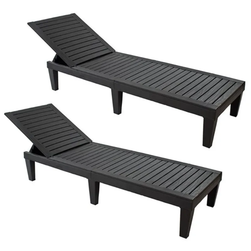Set of 2 Sunnydaze Decor 5-Position Adjustable Sun Loungers - Black