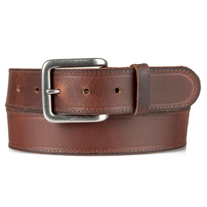 Men's Rugged Leather Belt With Stretch Tab M / TAN