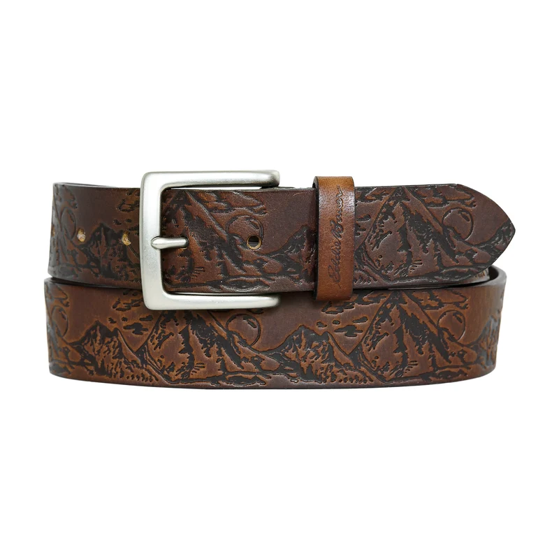 Men's Debossed Live Your Adventure Leather Belt M / TAN