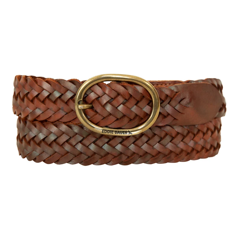 Women's Center Bar Woven Leather Belt L / TAN