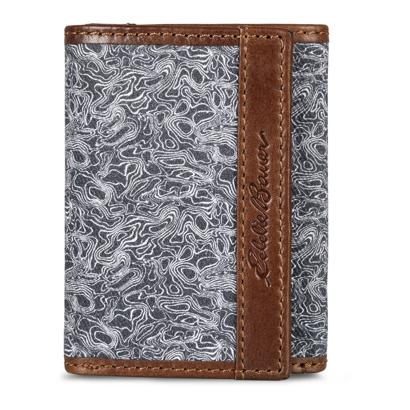 Pioneer Leather And Printed Cotton Canvas Trifold Wallet OS / Gray