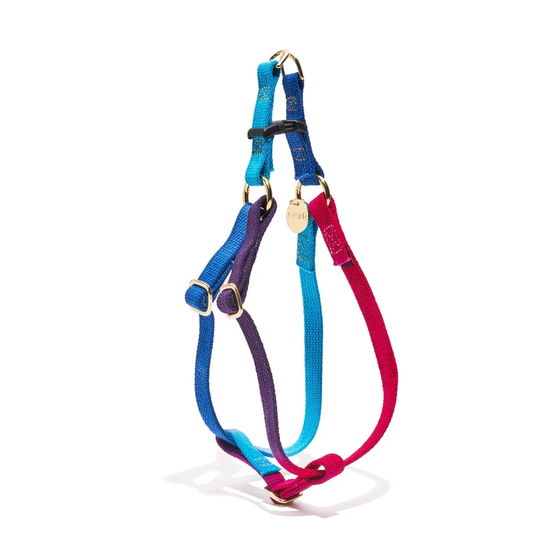 Flat Webbing Cotton Dog Harness Dark Multi XL