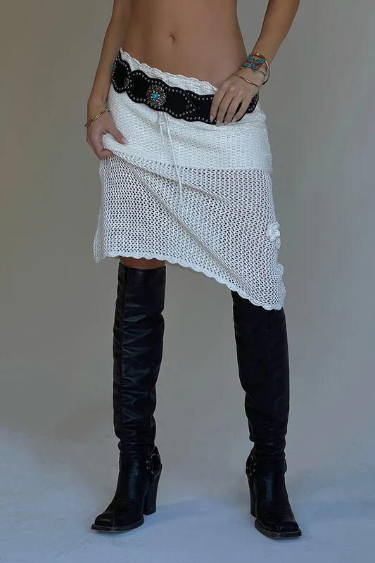 Collette Crochet Midi Skirt - White White / S