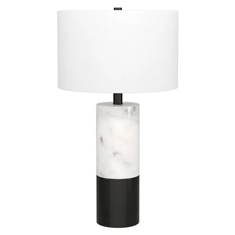 Hailey Home Liana 24-in H Marble/Black Table Lamp with White Fabric Drum Shade