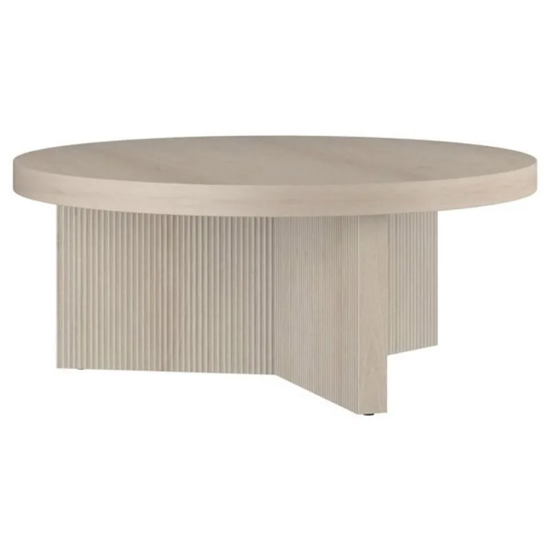 Hailey Home Holm MDF/PVC Round Coffee Table with Fluted Pedestal Base Alder White Finish - 36-in W x 15-in H