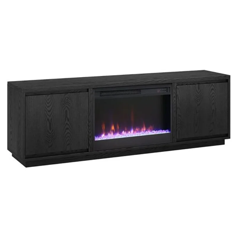 Hailey Home Presque Rectangular TV Stand with 26-in Crystal Fireplace for TV's up to 75-in - Black Grain