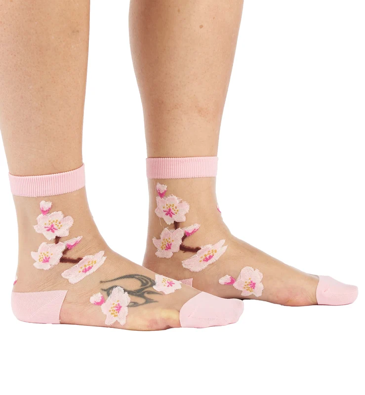 SOCK it to me Sheer Crew Socks (SITMSCS) - Cherry Blossoms One Size
