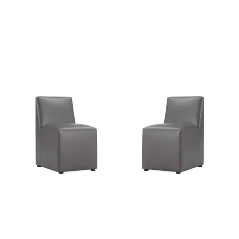 Manhattan Comfort Anna Modern Pewter Faux Leather Square Upholstered Dining Chair - Set of 2