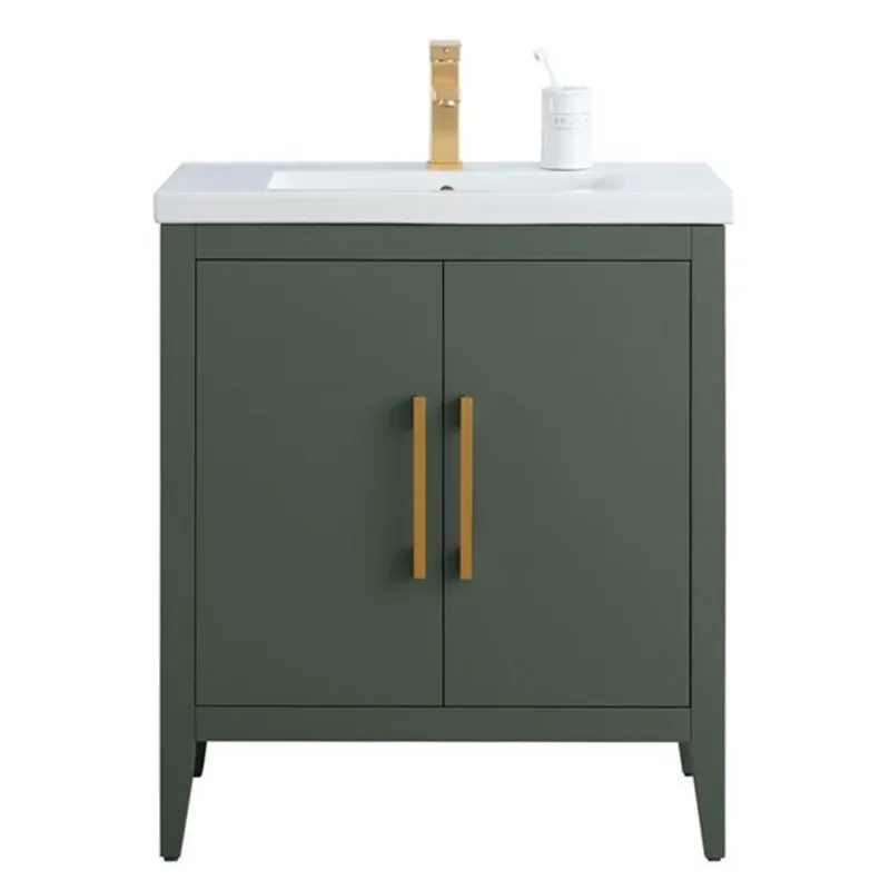 Vanity Art 30 W x 19 D x 34-in H Green Single Sink Bathroom Vanity w/ White Ceramic Top and Golden Brushed Handle