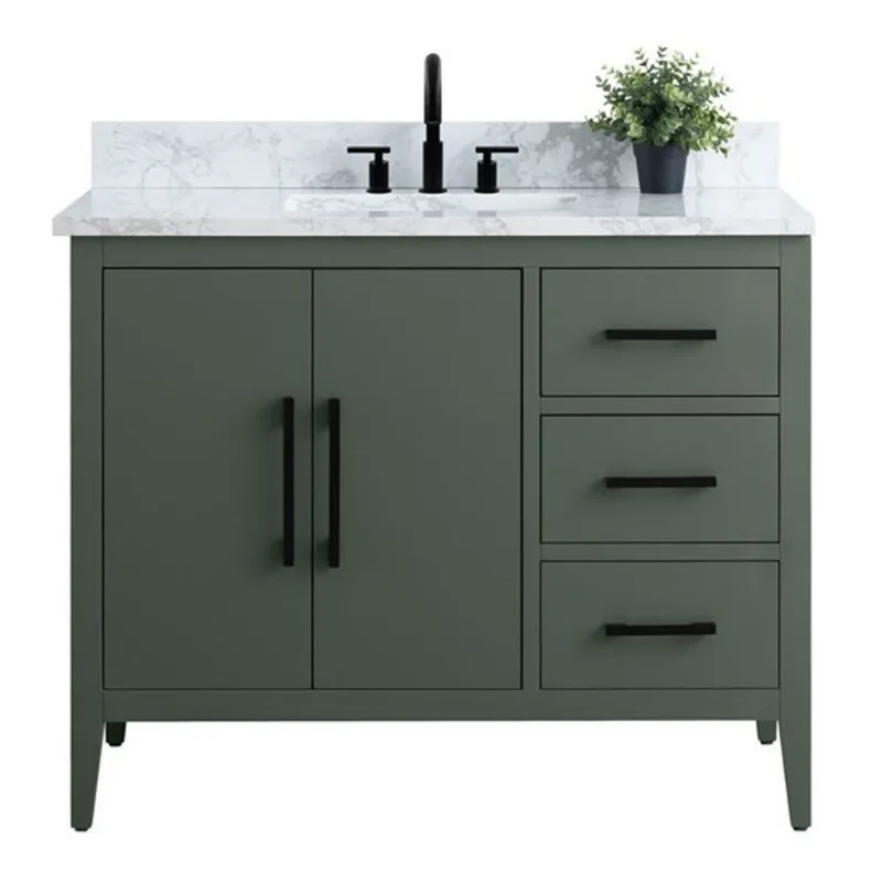 Vanity Art 42 W x 22 D x 34-in H Green Single Sink Bathroom Vanity w/ Engineered Marble Top and Matte Black Handle