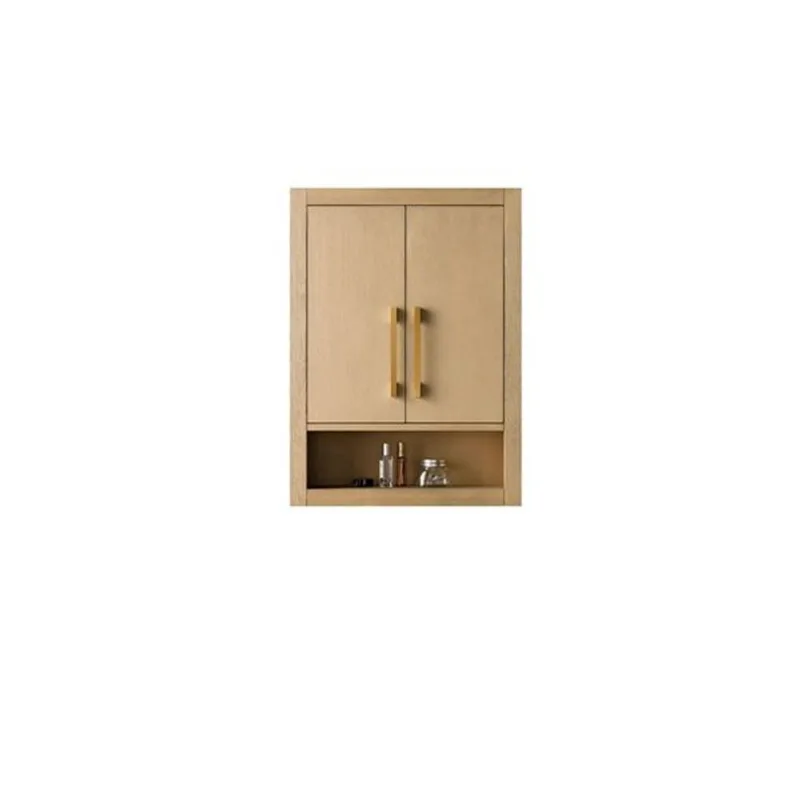 Vanity Art 24 W x 33-in H Wall-Mounted Storage Cabinet w/ Golden Brushed Handles - Natural Oak