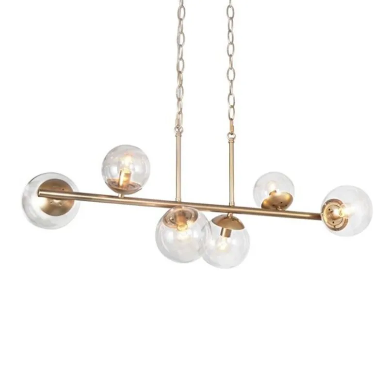 Uolfin Chandelier 6-Light Matte Gold Linear with Clear Globe Glass