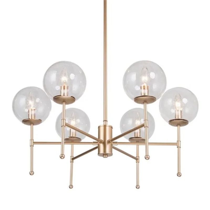 Uolfin Chandelier 6 -Light Globe in Gold Metal with Seeded Glass
