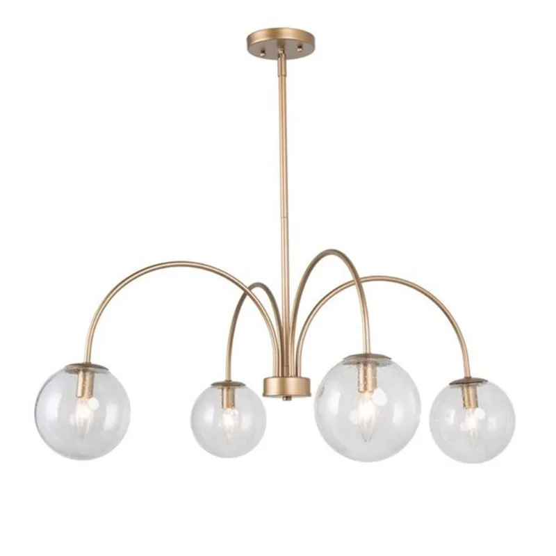 Uolfin Chandelier 4-Light Sputnik in Glass with Seeded Globe Metal - Gold