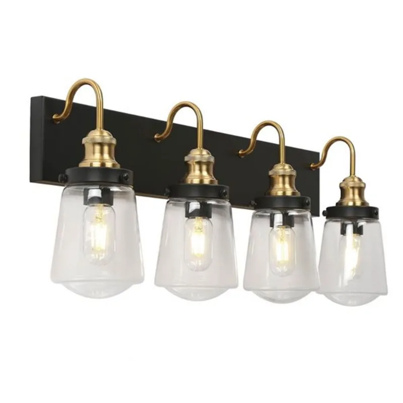 Uolfin 30-in W 4-Light Matte Black Modern Bathroom Vanity Light with Clear Glass Teardrop Shades