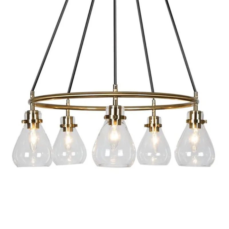 Uolfin Kitchen Island Light 5 -Light Copper Wagon Wheel with Clear glass