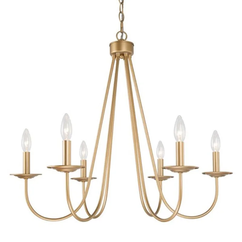 Uolfin Chandelier 6 -Light Branch Candle-Style in Metal - Matte Gold